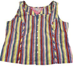 Tommy Hilfiger Womens 90s Multicolor Striped Sleeveless Button-Down Top‎ Size 16